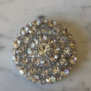 Vintage 2.5” Round Domed Clear Rhinestone Brooch
